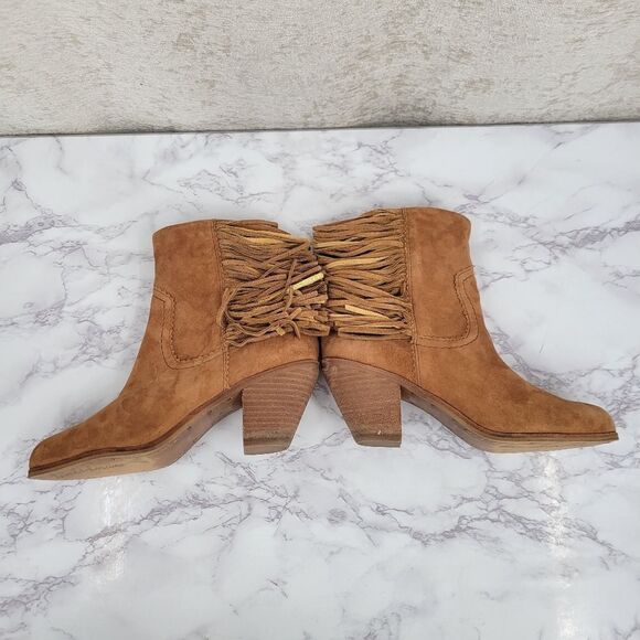 Sam Edleman Louie Bootie in Soft Saddle Fringe Suede Ankle Boots Tan - Picture 7 of 13